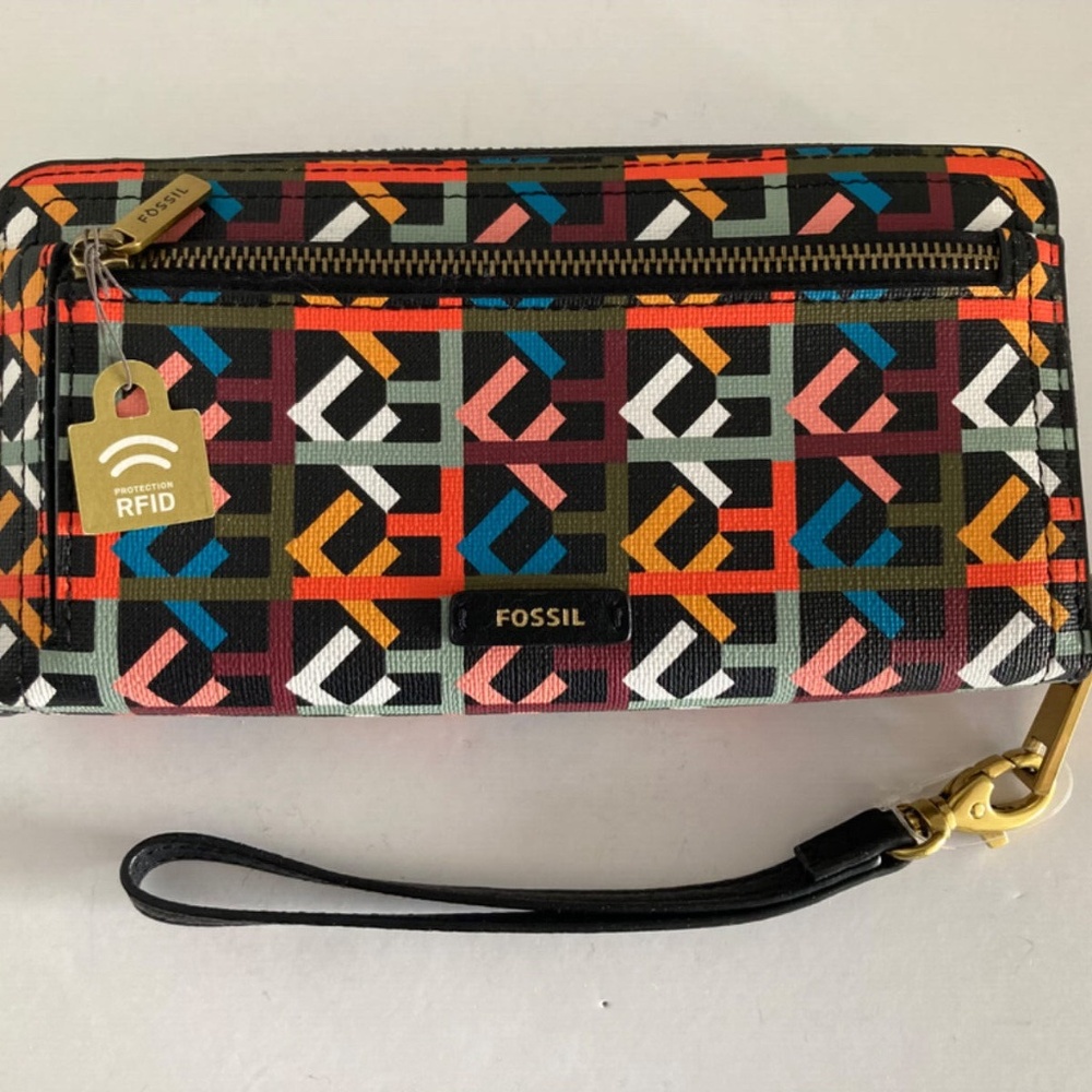 Fossil RFID Logan Zip Retro Full-Zip Wallet Wristlet Clutch Rectangle SL7828 NWT